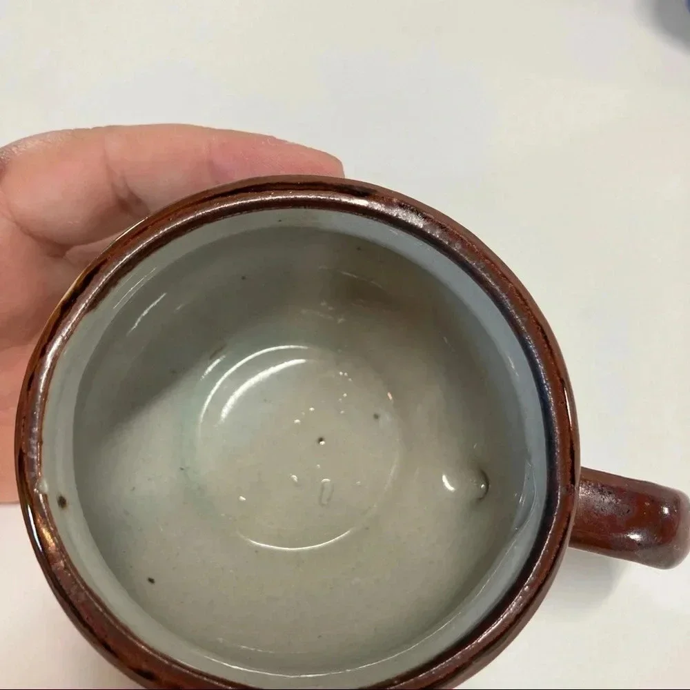 Hand painted Artisan Coffee Mugs Blue Floral Small Set of 4